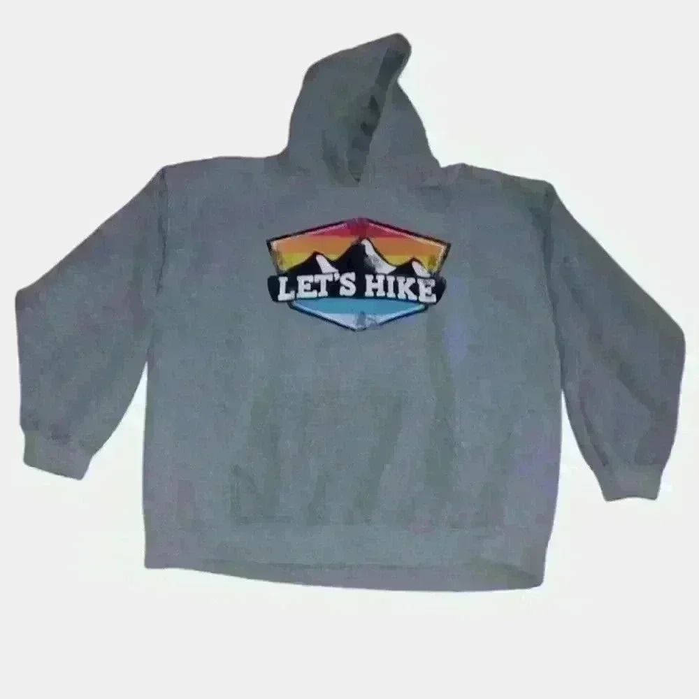 Gildan "Let's Hike" Mountain Scene Gray Hoodie